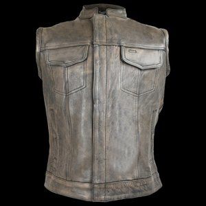 Men's Distressed Brown Leather Motorcycle Club Vest